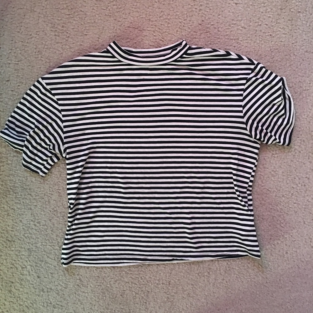 Silence + noise mock neck striped crop top